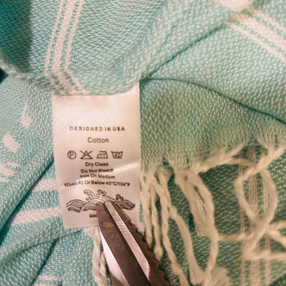 Turkish Turquoise Striped Beach Towel. 100% cotton. Large size.